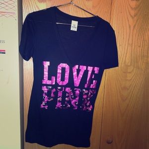 Love pink vneck sequin T-shirt